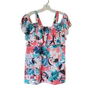 Raisins Curve Off Shoulder Ruffled Tankini Boho Swim Top 22W